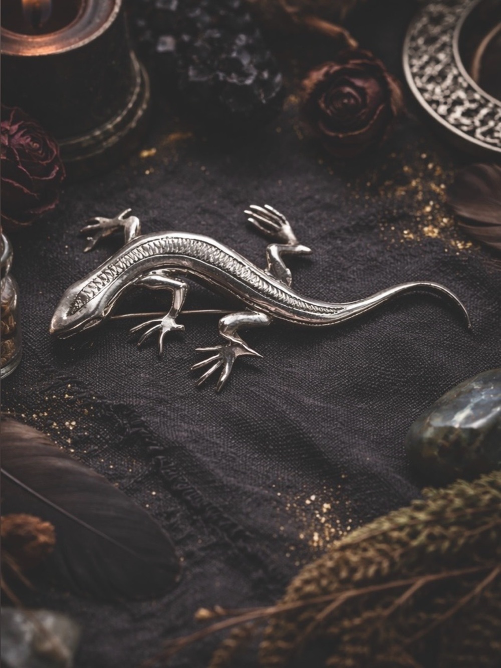 Vintage Mexican Sterling Silver Lizard Brooch | 925 Reptile Pin